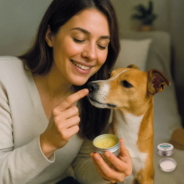 BALSAMO PAWTE KLEANVET TUTORA APLICANDO EN LA NARIZ DE SU PERRO