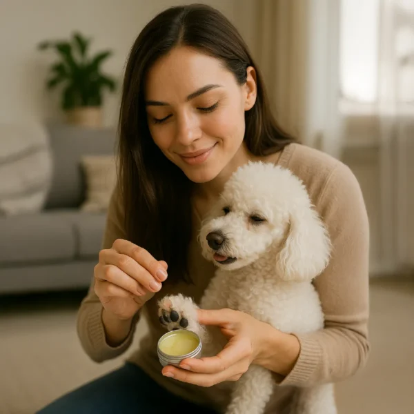 BALSAMO PAWTE KLEANVET TUTORA APLICANDO EN LA PATA DE SU PERRO